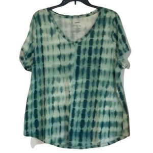 Sonoma Women’s Tie Dye Multicolored Green V-Neck Shortsleeved Shirt XXL